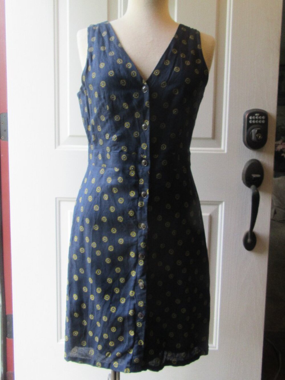 Linen Cotton J. Crew Navy Daisy Print Lined Button down shirtdress size 6 - Picture 6 of 13